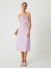 Lilac Cowl Neck Satin Midi Dress
